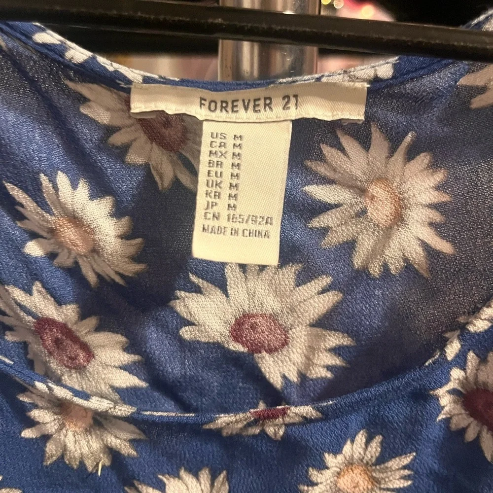 Forever 21 Blue Daisy Print Tiered Dress Size Medium - Picture 2 of 2